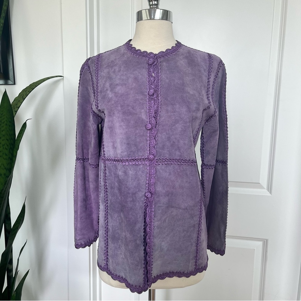 Vintage Linea Purple Suede Crochet Button-Up Jacket